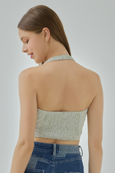 Kaylia Gingham Ruched Halter Crop Top